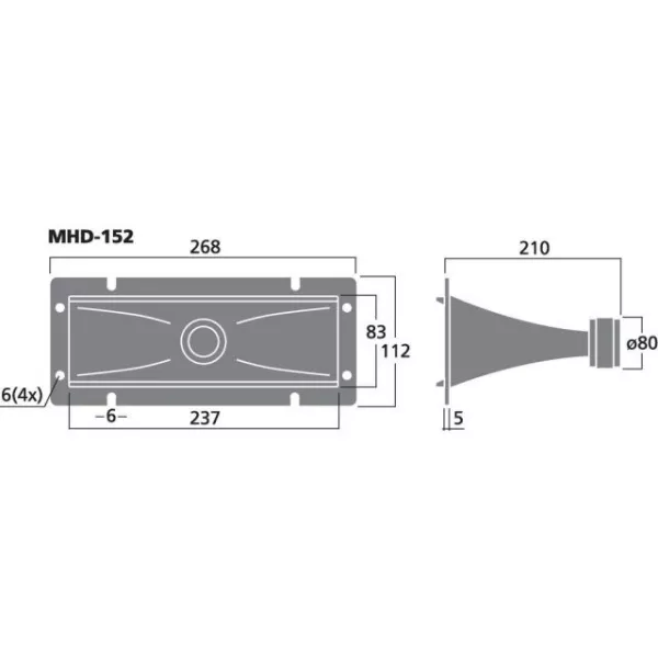 PA stredovýškový horn reproduktor MONACOR MHD-152, 75 W, 8 Ω