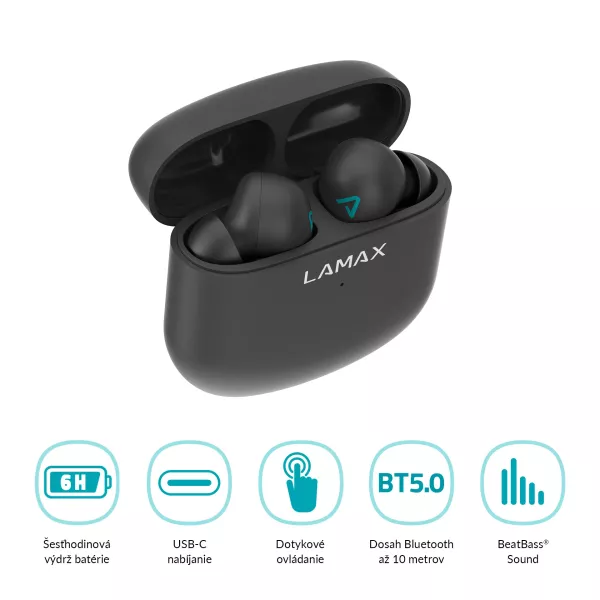 Bezdrôtové Bluetooth 5.0 TWS slúchadlá LAMAX Trims1 black